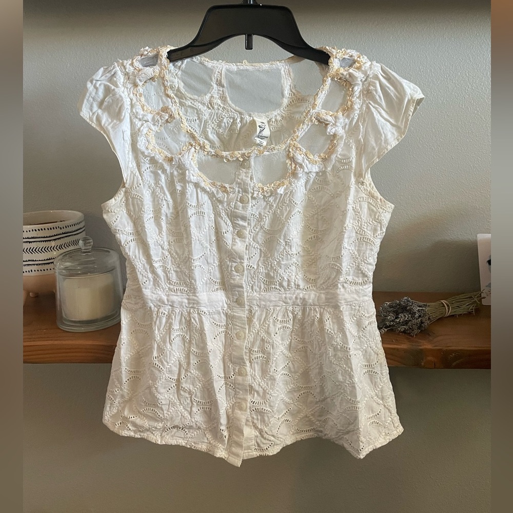 Anthropology Floreat Cream Eyelet Top